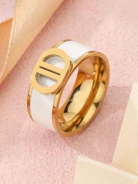 Gold & White Women’s Enamel Ring - Modern Oval Accent 7